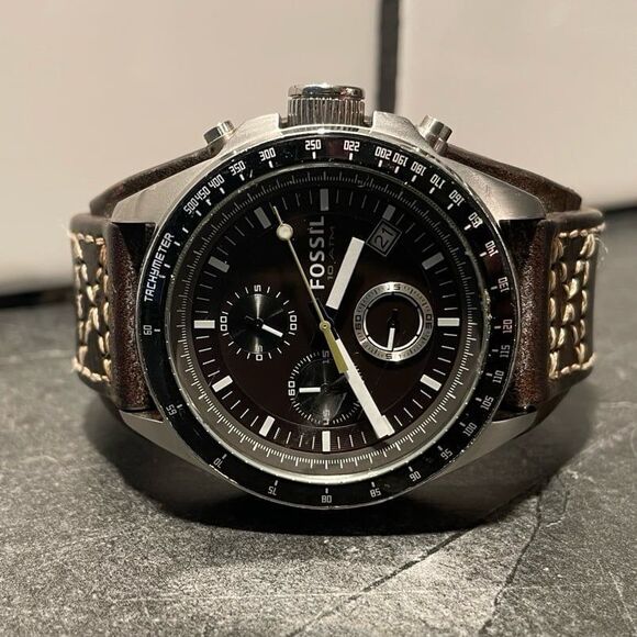 Fossil Other - Fossil Mens Tachymeter Chronograph  Watch with Brown  Leather Band - New Battery